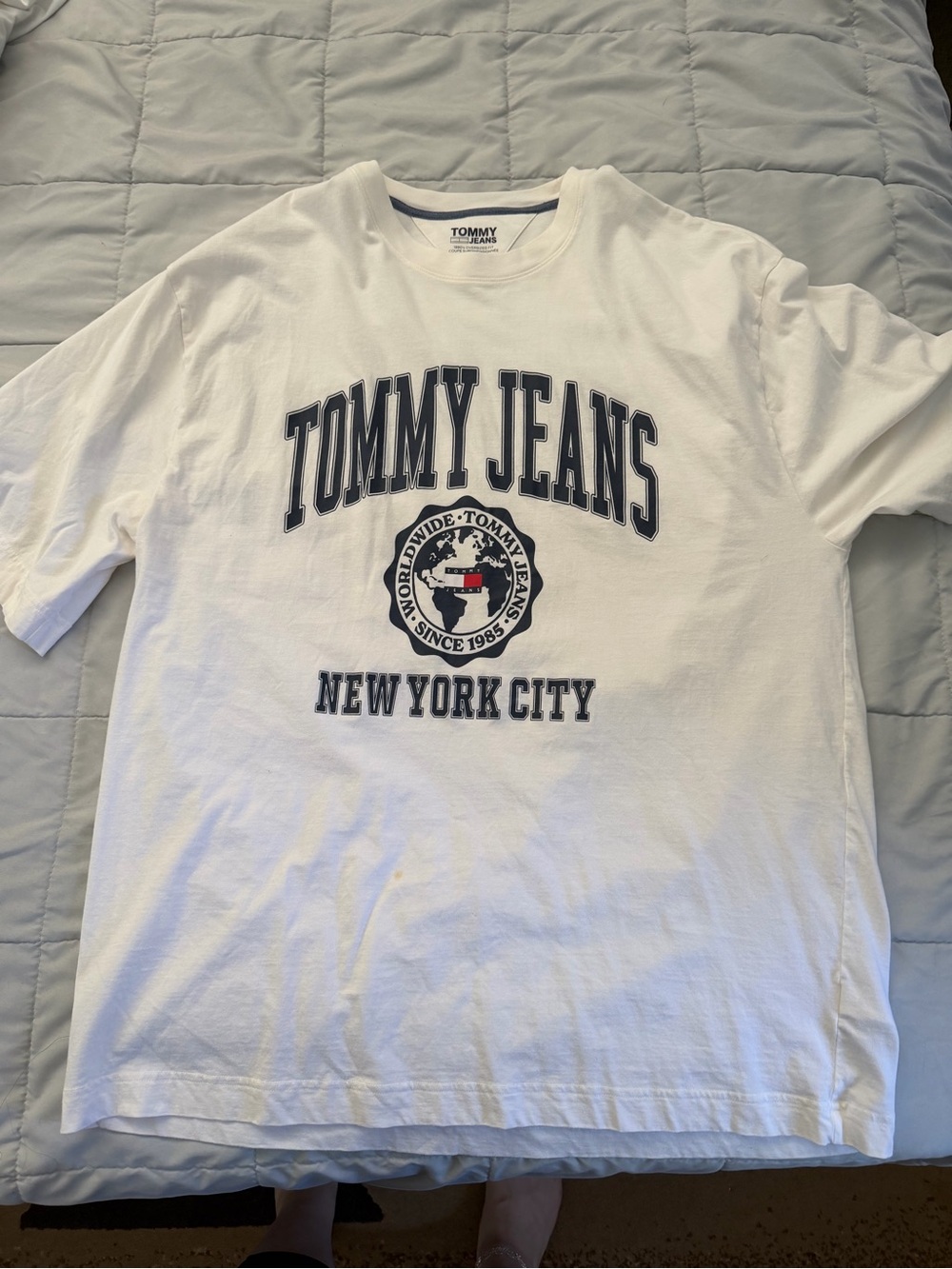 Tommy Hilfiger White Tee with Navy 'Tommy Jeans' Logo and Red Accent